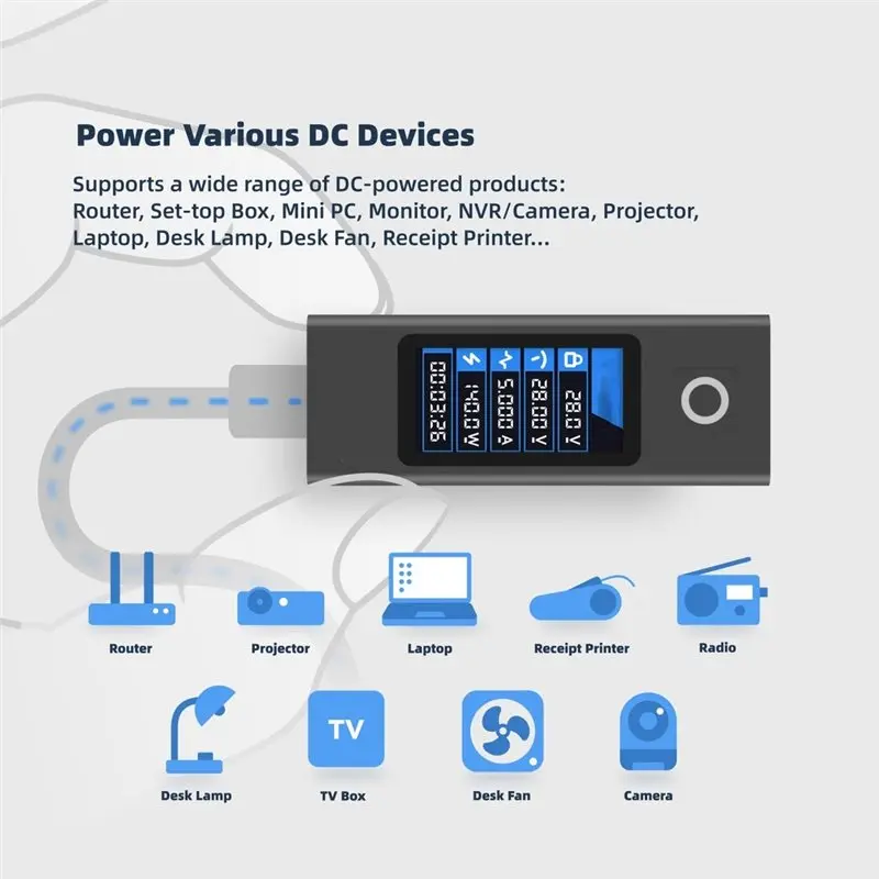Delicate Texture-PD Programmable Trigger 5-28V Adjustable Type-C To DC Cable With IPS Display For Laptop Router