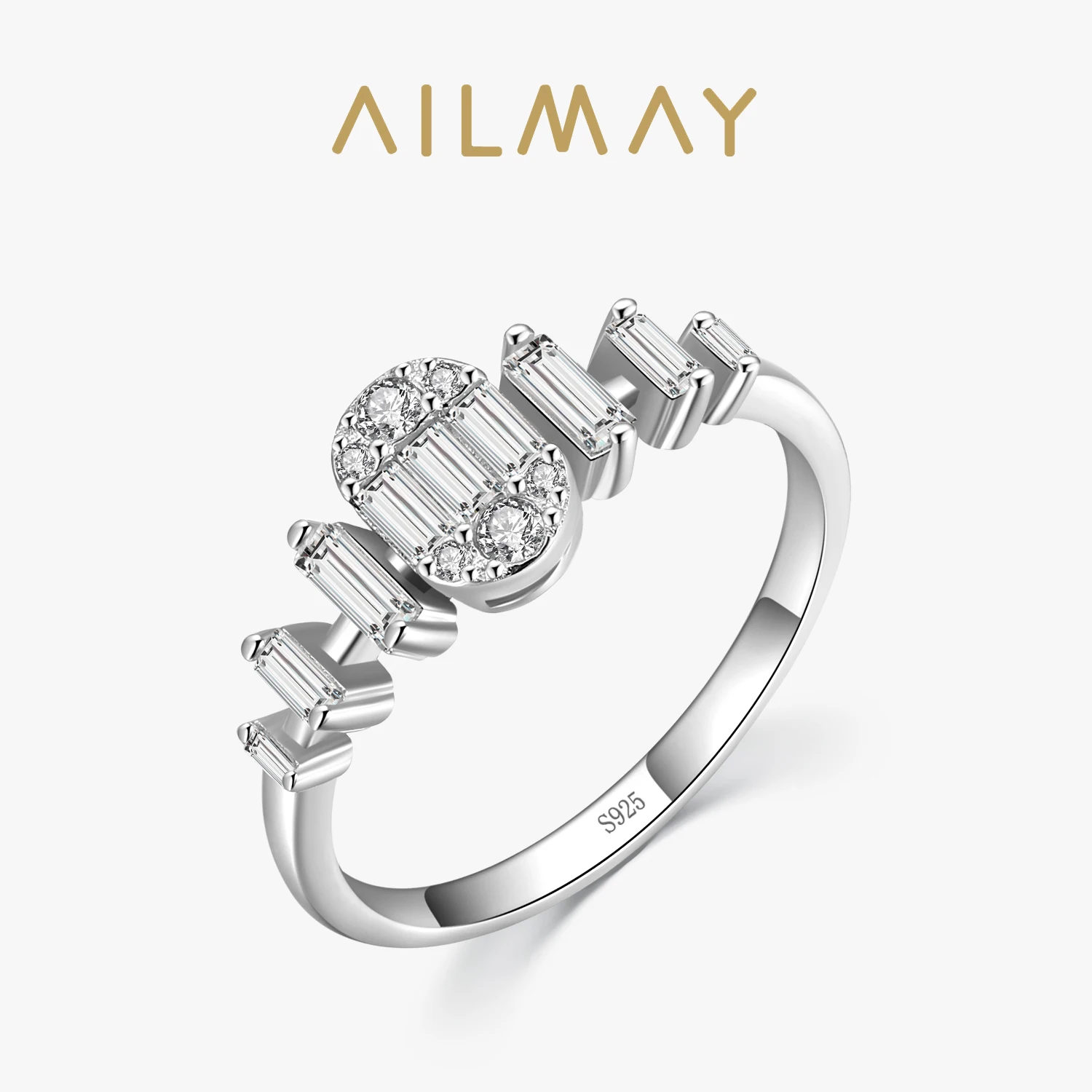 Ailmay 100% 925 Sterling Silver Fashion Oval Shining Clear Zircon Rings For Women Wedding Engagement Fine Female Jewelry