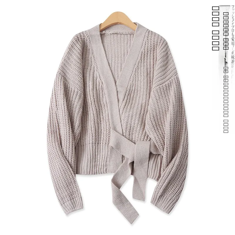 

Faionable Loose Long Sve Sweater Cardigan Women's Autumn New Sle Empire Waist Design Belted Hemline Slimming Outerwear