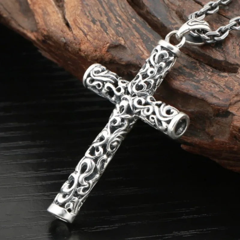 BOCAI S925 Sterling Silver Pendants for Men Women New Fashion Hollow Eternal Rattan Cross Argentum Amulet Jewelry Wholesale