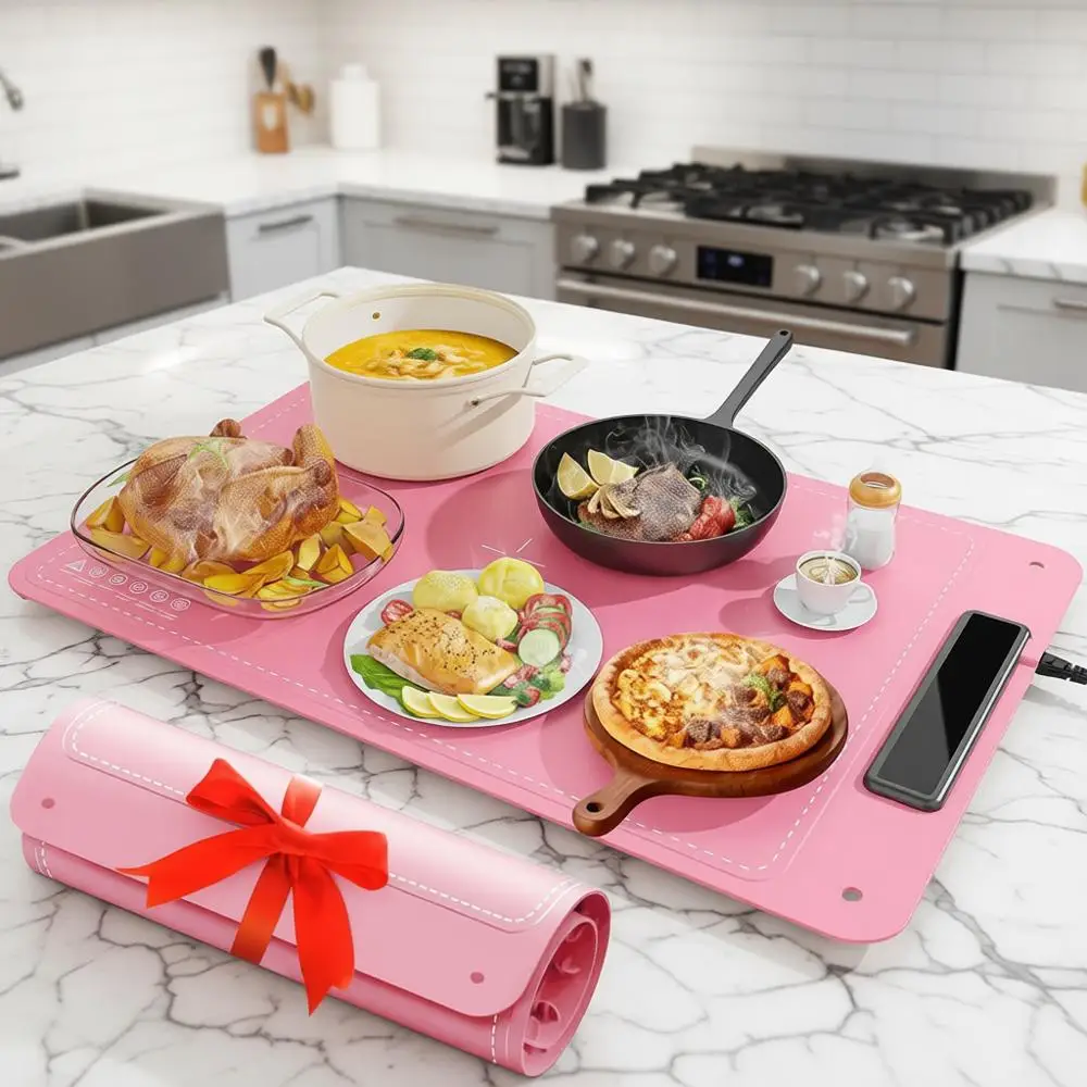 

Электрическая подогревающая тарелка с 4 температурными режимами и таймером на 1/3/5 часов для подогрева еды или для вечеринок, для ежедневного использования (розовая)