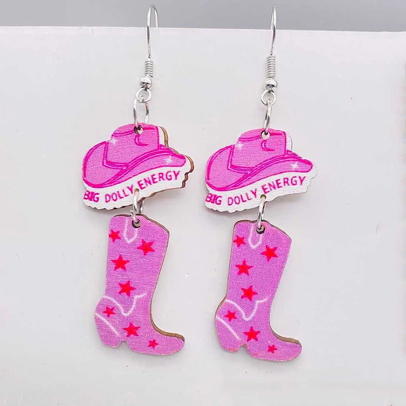 Mini Pink Valentine's Day Boots Pendant Earrings Tea Cup Horseshoe Vintage Western Cowboy Hat Tape Pendant Earrings Jewelry Gift