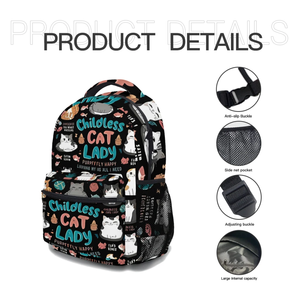 Childless Cat Lady Harris New Female Fashion High Waterproof College Backpack Laptop Travel Book Bag 17inch