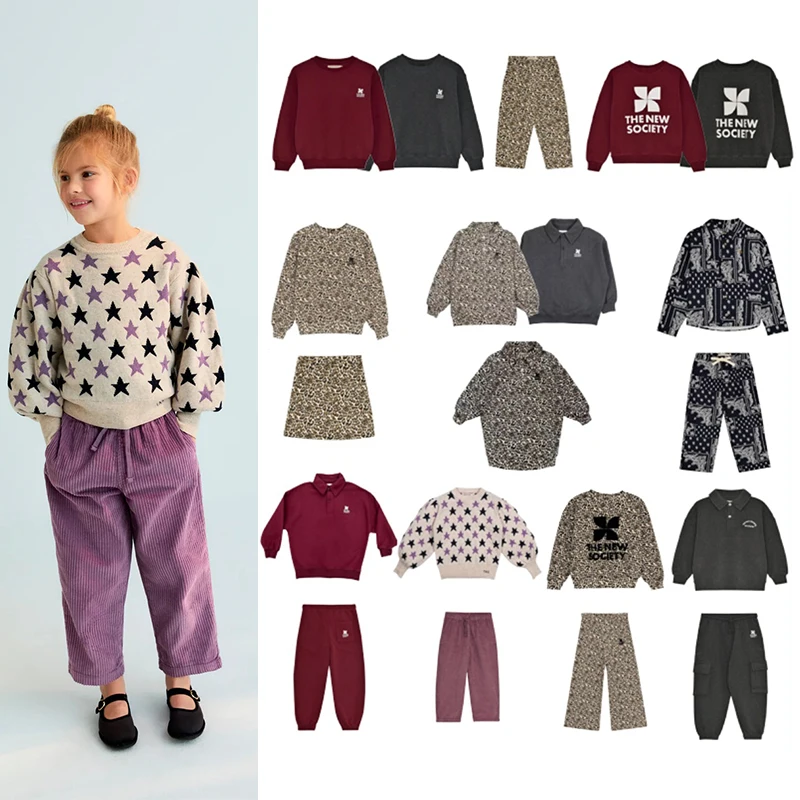 طقم سويت شيرت للأطفال 2025 A/W جديد TNS سويت شيرت من الصوف للأطفال وسراويل رياضية للأولاد وسراويل كاجوال للفتيات.