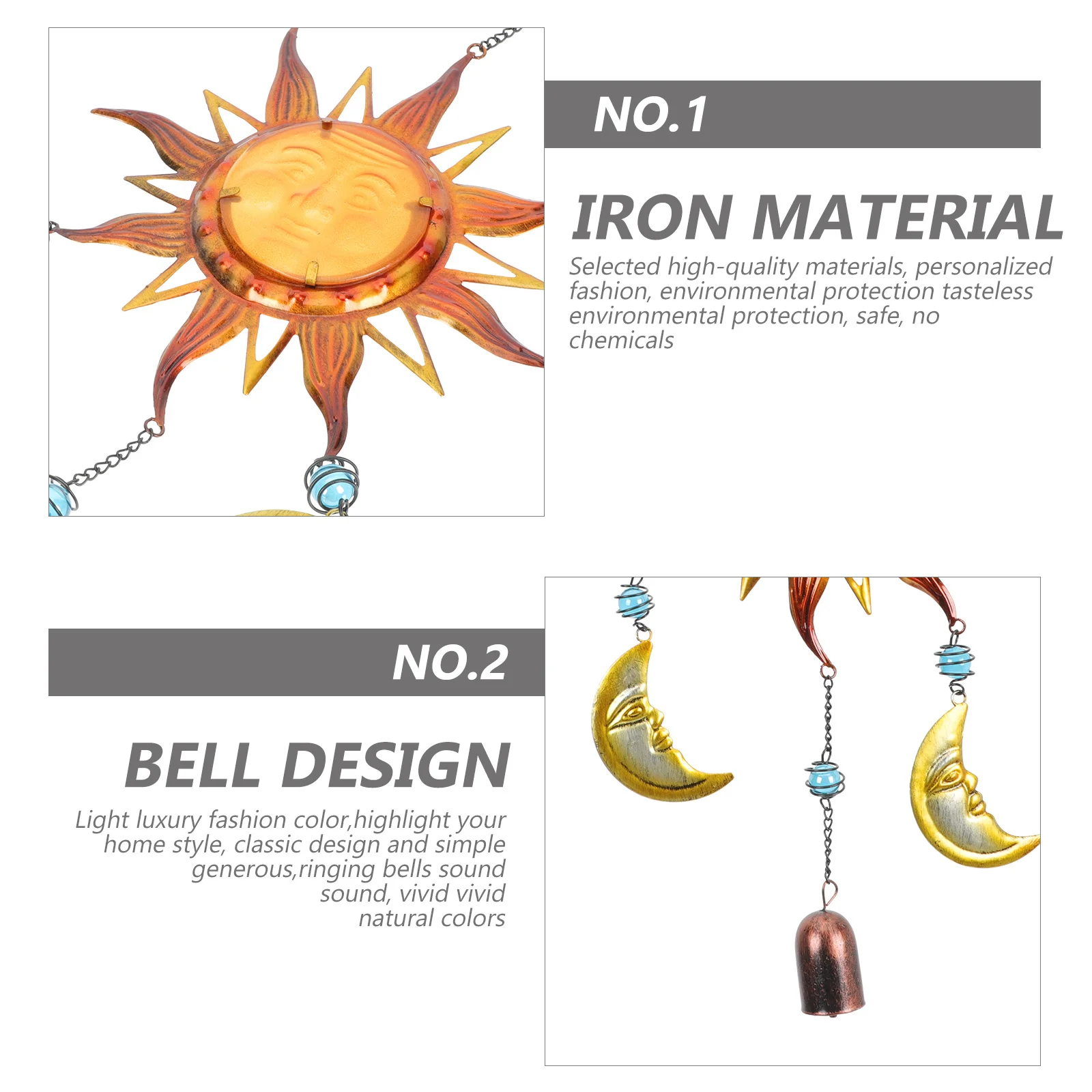 

1Pcs Metal Wind Chime Sun Moon Hanging Ornament Garden Balcony Window Outdoor Decorative Wind Bell Pendant for Home