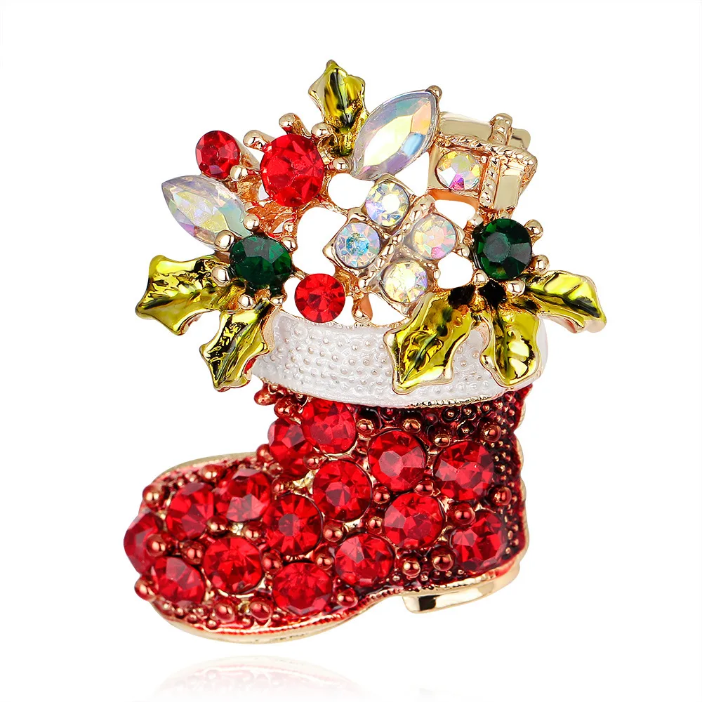 1pcs Luxury Exquisite Christmas Brooches Pin Snowman Santa Claus Boot Garland Fashion Jewelry Gift