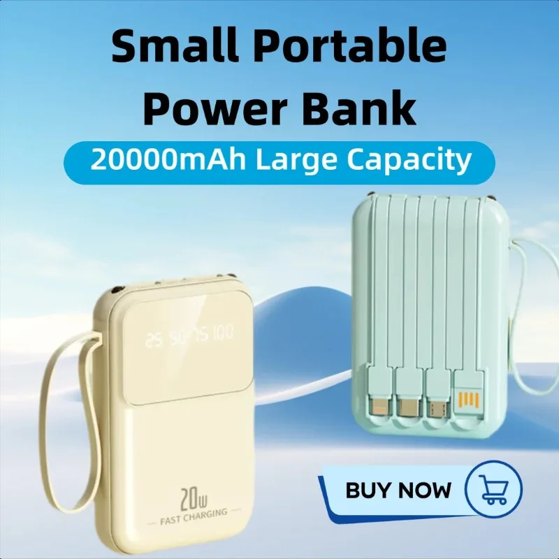 

20000mAh Power Bank with Built-in Cable Is Small Portable with A Large Capacity