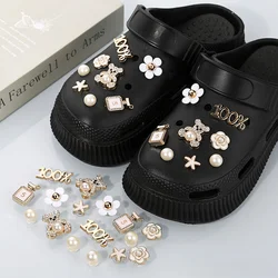 DIY Metal Fashion Set Hole Shoe Charms Accessories PVC Shoe Buckle Cute Pearl Bear Water Diamond Chain Shoes Decorations