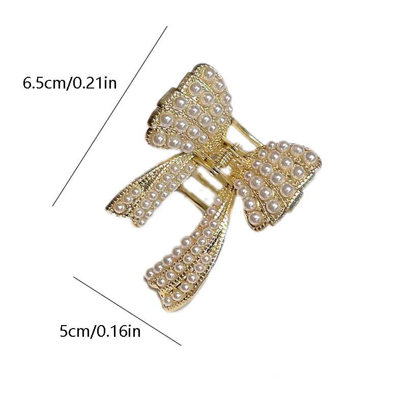 Slow Elegant Pearl Bow Shark Clip Stereo Tie Medium Hair Grab Back Head Clip All-match Travel Girl Top Clip Hairpin