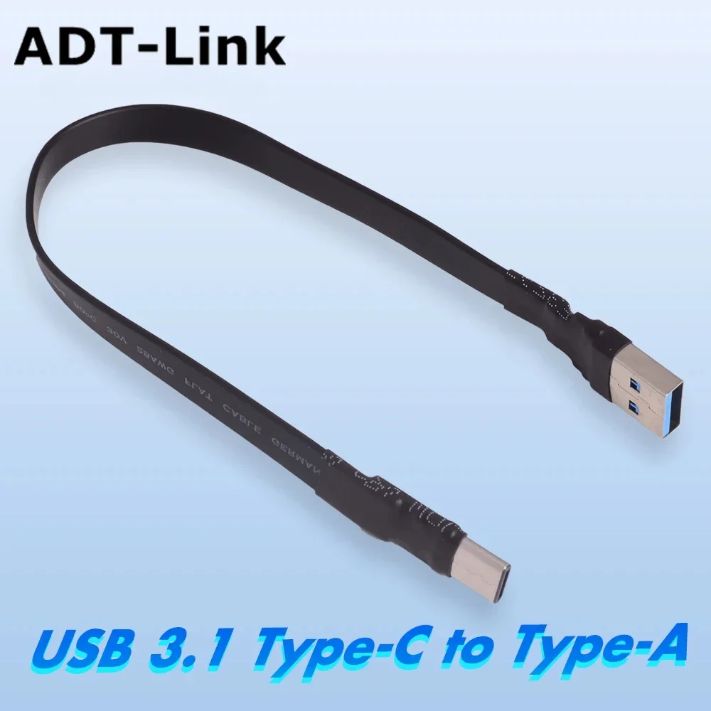 10G USB 3.1 Flat Ribbon FFC Extension Cable GEN2 Type C to A FPV FPC Data Cable Slim 90 Angled USB-A to USB-C Male Adapter 10Gbs