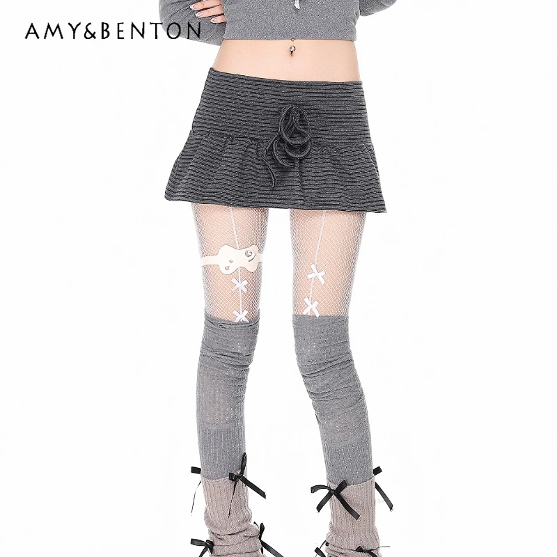 빈티지 디자인 핫 걸 스타일 스트라이프 여성 스커트 2025 가을 신상 슬림핏 다용도 심플 캐주얼 A라인 숏 스커트 여성용