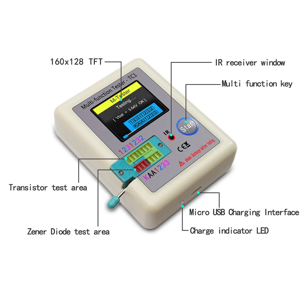 Imagem -03 - Multifuncional Transistor Tester Diodo Triodo Capacitor Resistor Medidor de Teste Lcd Display Gráfico Multímetro Lcr-tc1 Lcr7