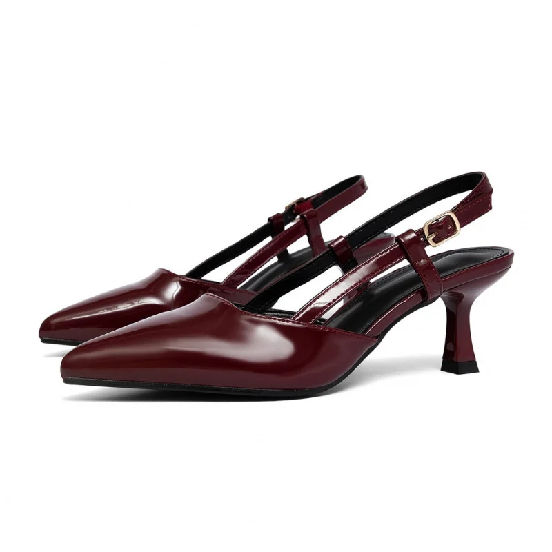 

2026 New Model Red Sole Pointed Toe Backless Sexy Nude High Heels for Women, Stunning Thin Heel Elegant Black Patent Leather Pum