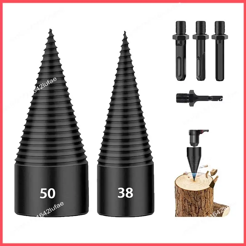 

B52C 6 PCS Firewood Log Splitter, 38Mm+50Mm Log Splitter Drill Bits, Wood Log Splitter +4 Handles