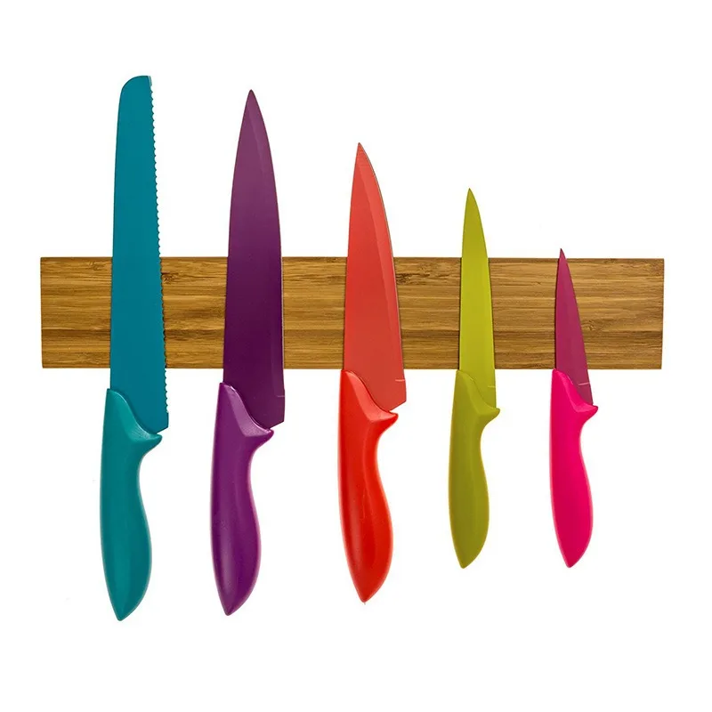 Leeseph Powerful Wall Mount Magnetic Knife Strip, Solid Bamboo Wood Knife Rack,16 Inch