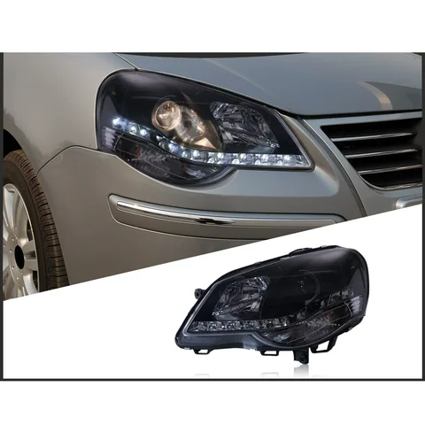 Farol de LED para Volkswagen VW POLO 2005-2010, lâmpada frontal modificada com lente, luz de direção e luz diurna.