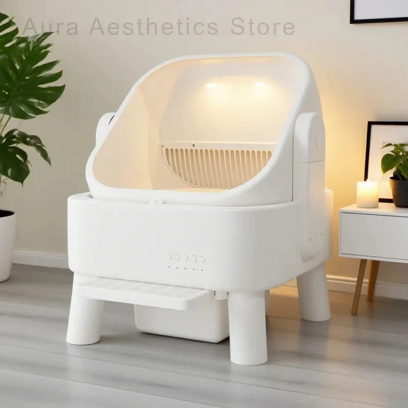 Fully automatic smart litter box: extra-large enclosed design, anti-splash system with self-cleaning function.