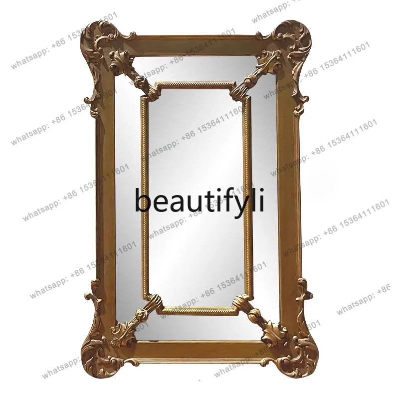 

French wall-mounted decorative mirror American retro, European-style bathroom wall-mounted washstand bathroom mirror