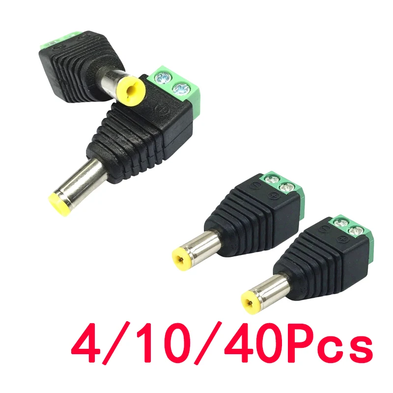 

40/10/4 Pcs 2.1mm x 5.5mm DC Power Jack Adapter for Camera, LED Light & TV Power Connections