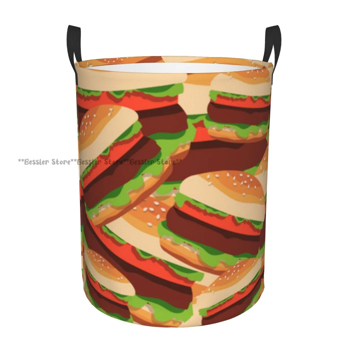 Foldable Laundry Basket for Dirty Clothes Burgers Illustration Storage Hamper Kids and Baby Home Organizer