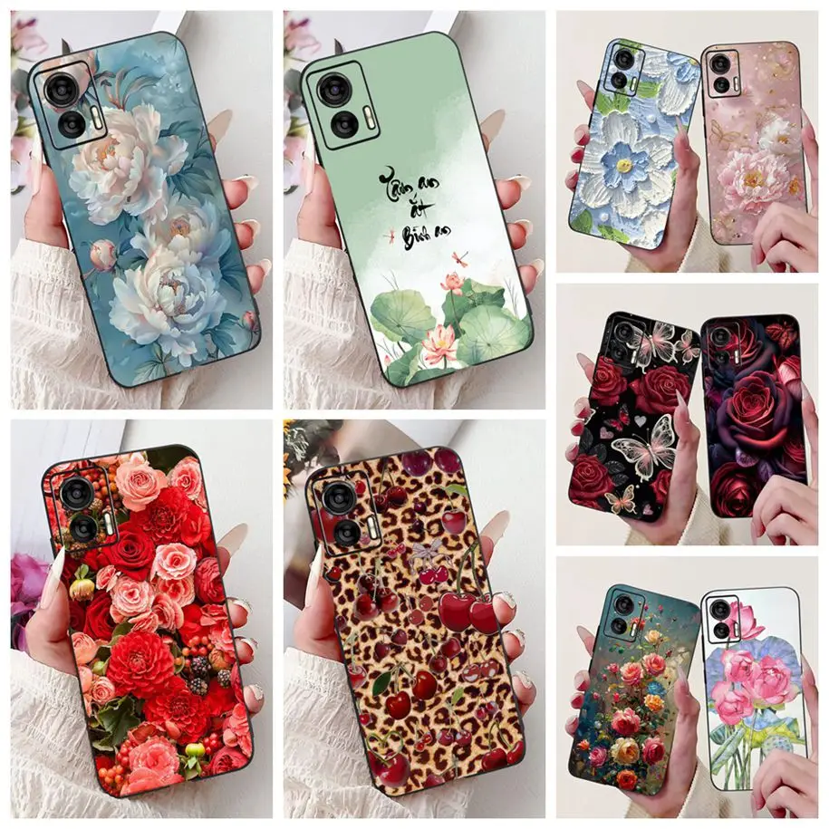 Funda de 6,28 "para Motorola Edge 30 Neo, Funda Popular de silicona negra suave con flor cereza para Motorola Edge 30 Lite 30Neo