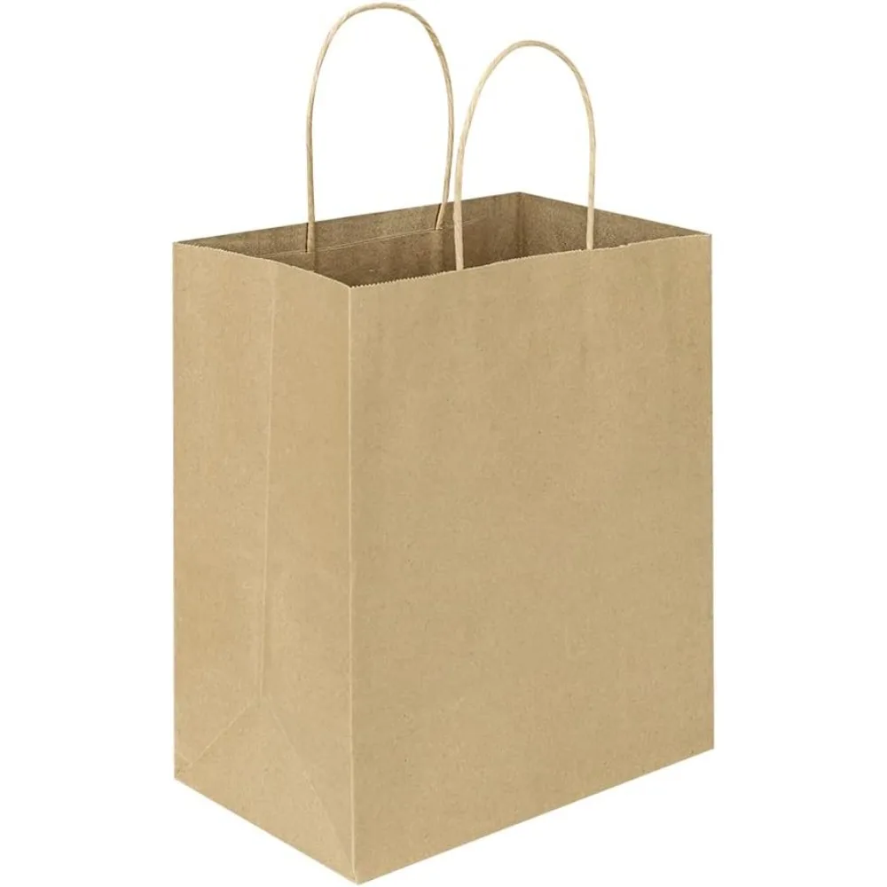 50 Pack 8x4.75x10 Inch Brown Kraft Paper Bags with Handles for Gift, Shopping, Party, Wedding Favors, Retail, Grocery - Natural Plain view 6