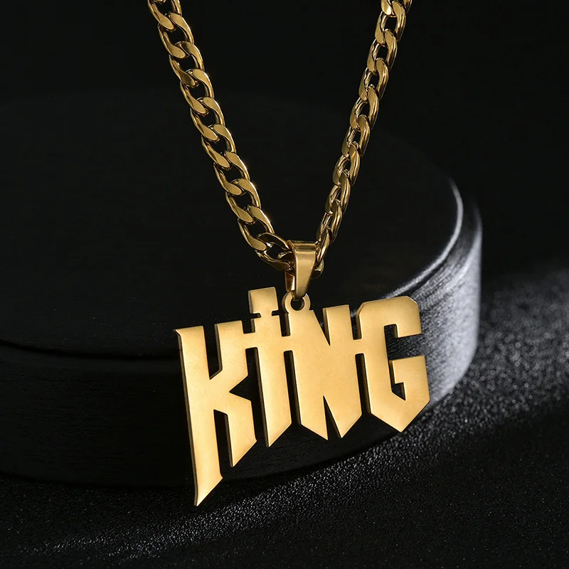 Auxauxme Custom Names Necklace for Men Women Stainless Steel Thick Chain Personalized Letters Pendants Jewelry Birthday Gifts