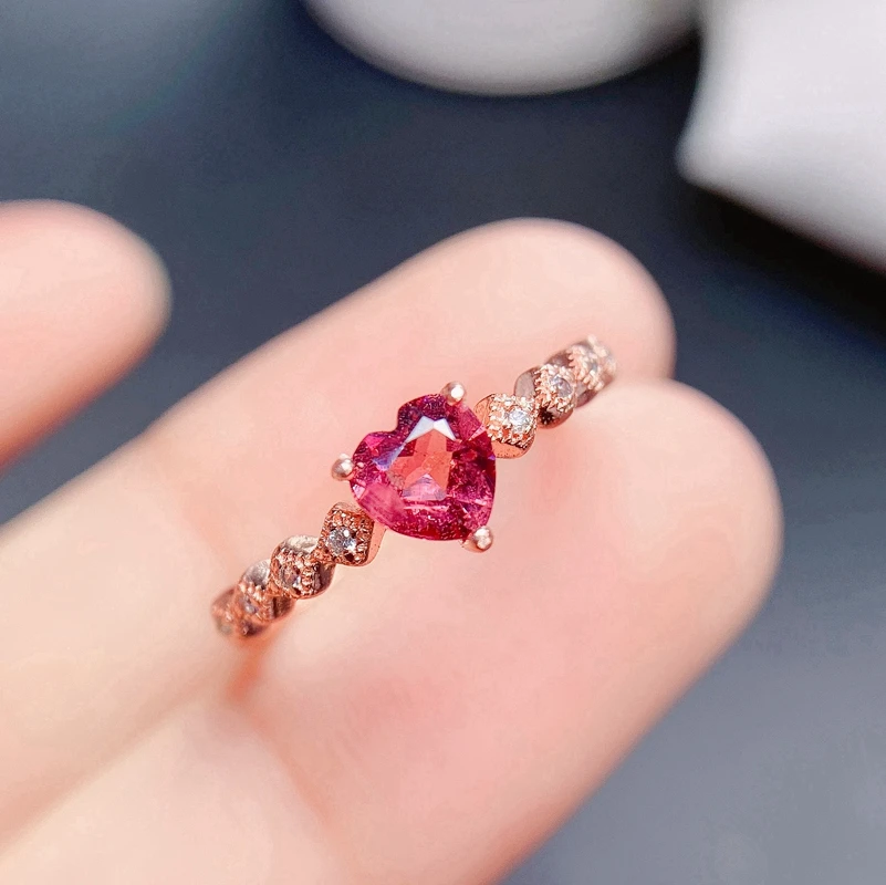 

Natural garnet ring 925 sterling silver new store special promotion hot selling style heart-shaped gem