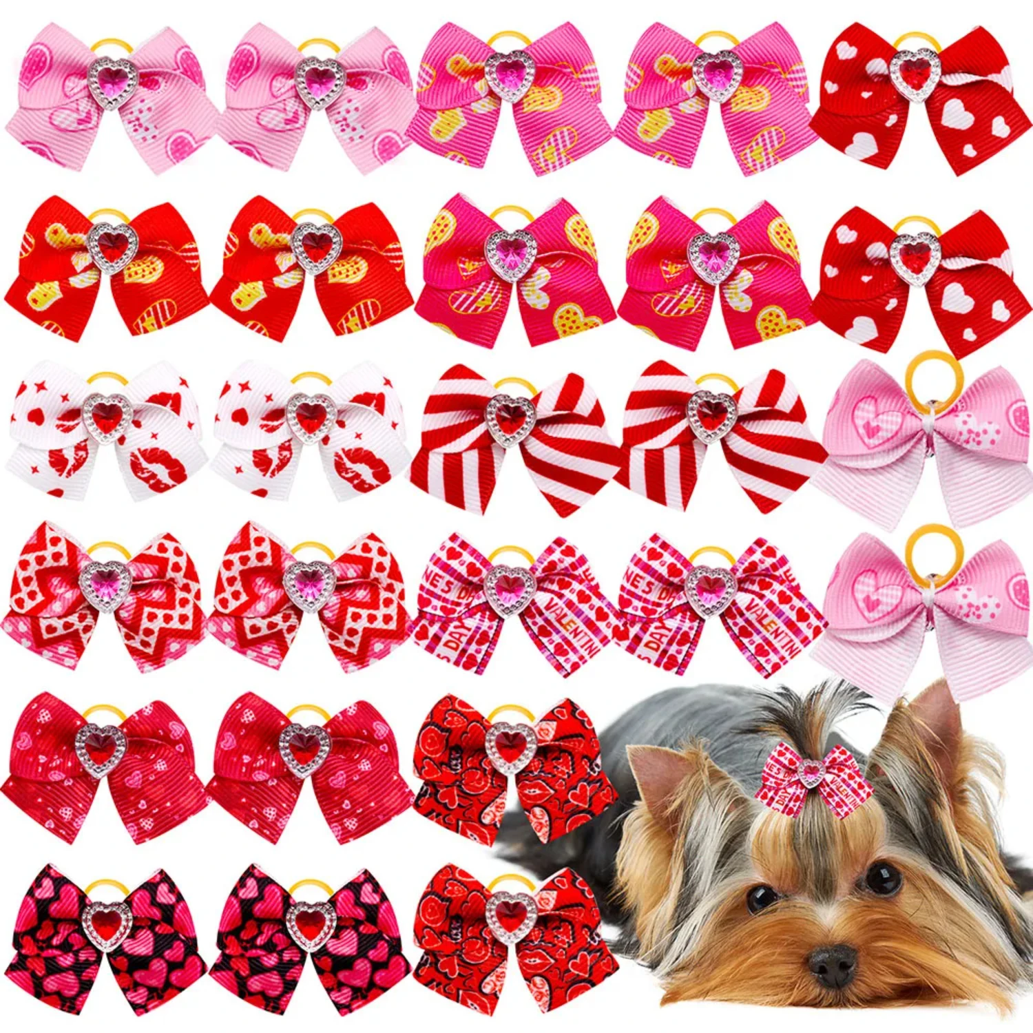 Lovely and charming red and pink adorable dog bows - stylish pet accessories for Valentine's Day adding sweetness to your furry 