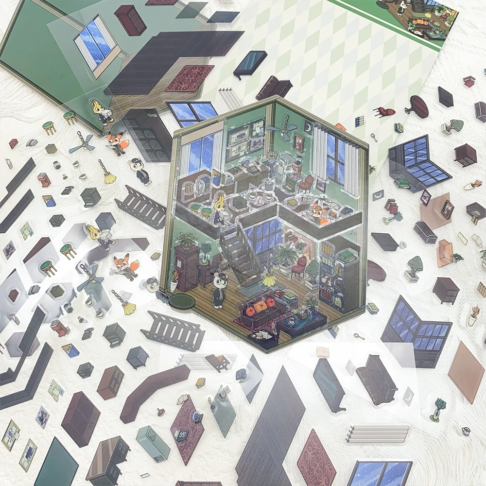 

Cartoon Detective Agency Miniature Scene 3D Landscaping Stickers DIY Scene Stacking and Pasting Hand Account Kids Creative Gifts