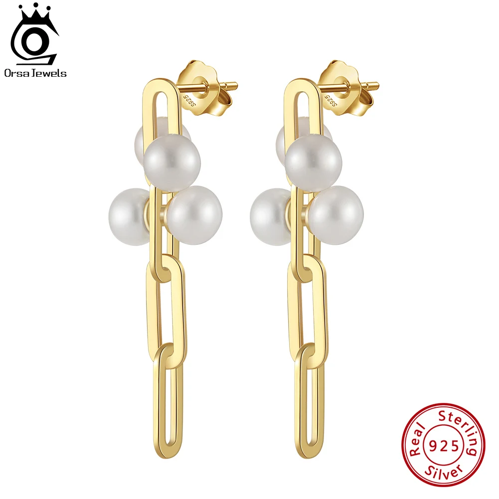 

ORSA JEWELS Fashion 14k Gold 925 Sterling Silver Cultured Freshwater Pearl Dangle Earrings for Women Handmade Jewelry GPE102