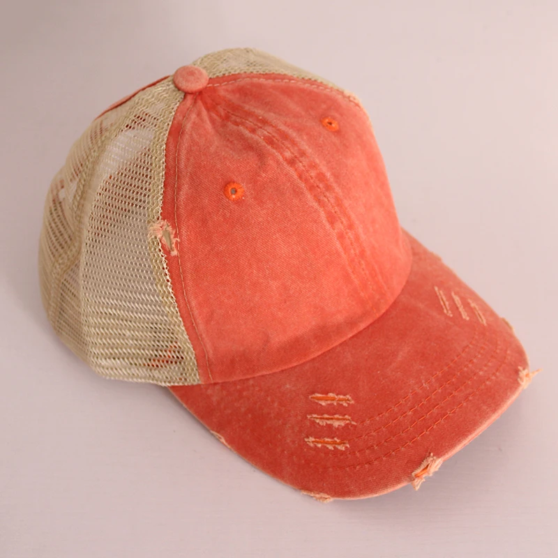 Vintage Ponytail Baseball Cap Women Adjustable Snapback Hat