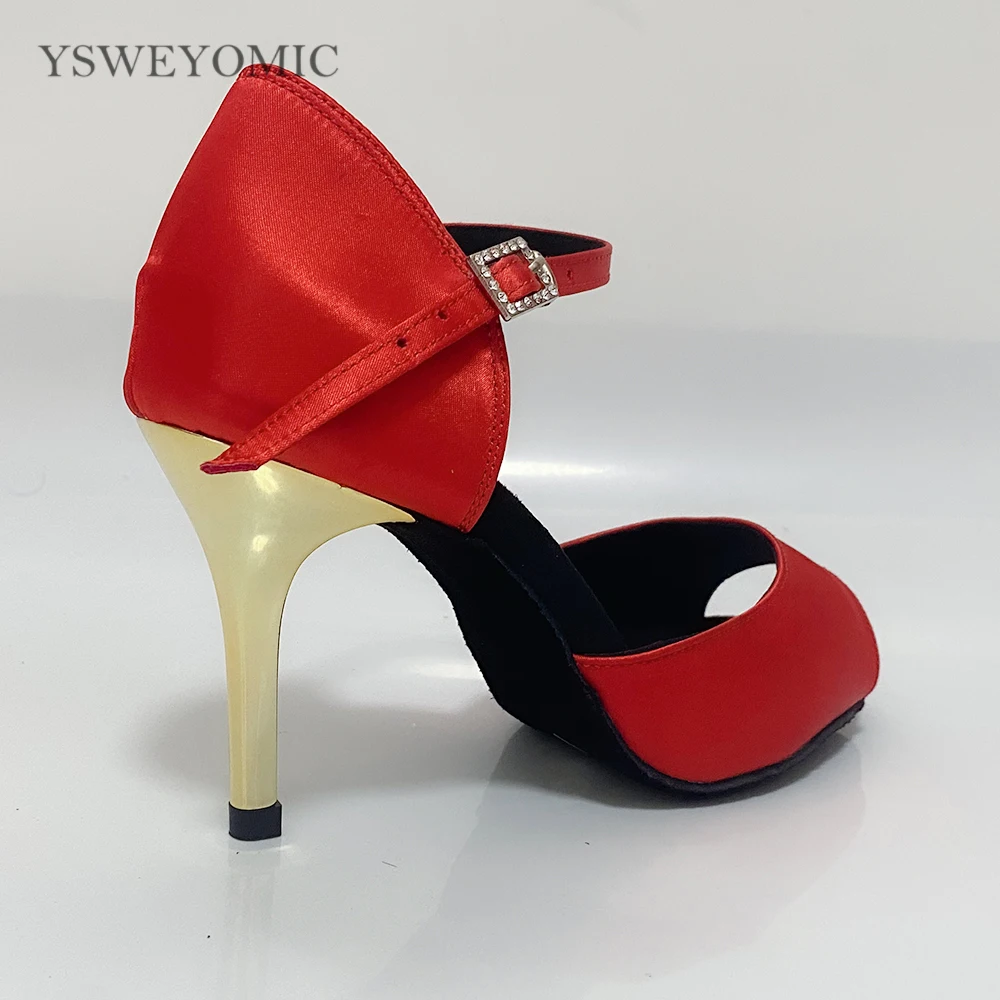 YSWEYOMIC Red Salsa Dance Shoes For Women 2023 Indoor Outdoor Sole Soft Red Satin Latin Ballroom Latin Dance For Girls