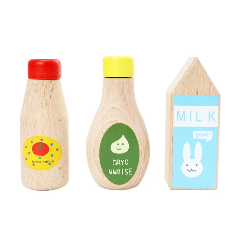 1Pcs Montessori Kitchen Toys Wooden Kitchen Play House Simulation Play House Condiment Bottles Educational Toy for Children Gift