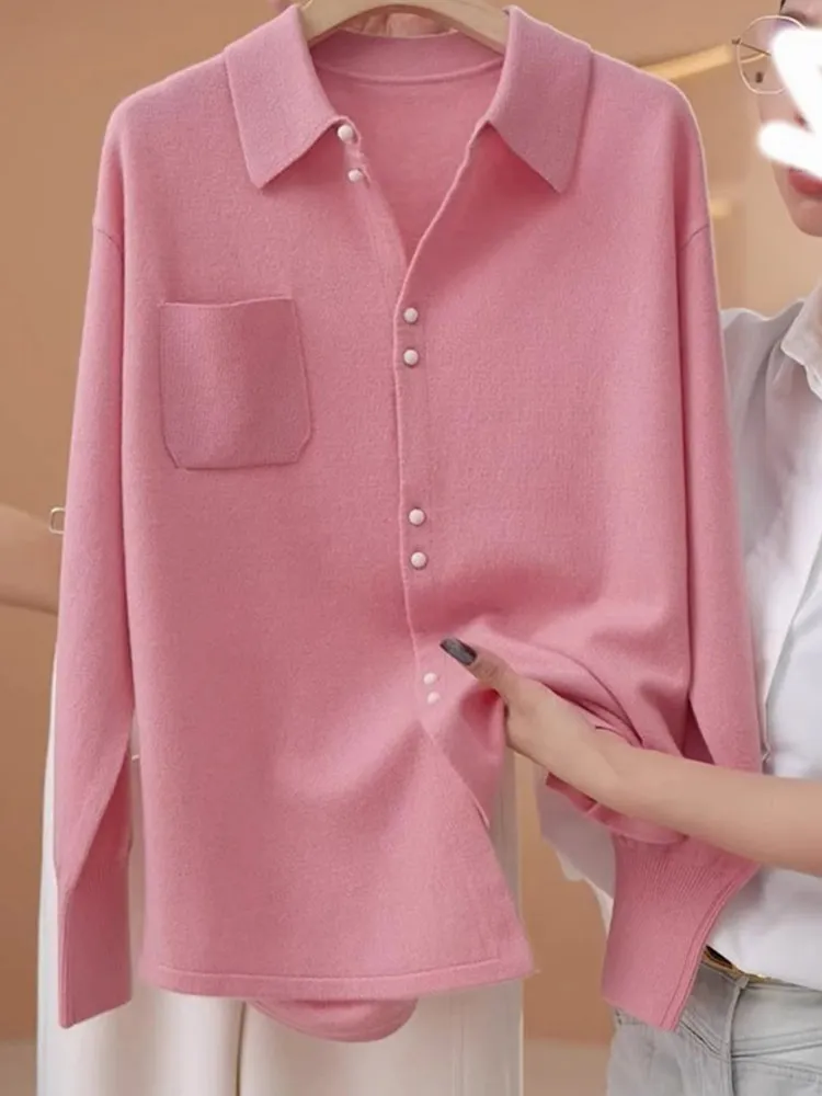 

Knitted Sweater Cardigan Long Sve Pure Color ket Design Casual Faionable Leisure Sle Women's Autumn Outerwear