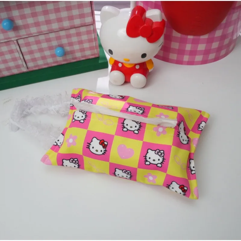 헬로 키티 티슈 박스 귀여운 애니메이션 여성 액세서리 기숙사 가정용 티슈 물티슈 보관 휴대용 차량 장식 도매