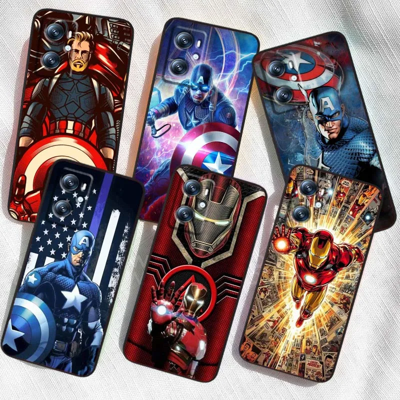 

Marvel Iron Man Captain America For OPPO Reno 7 A96 A40 A58 5 6 Realme GT A74 A78 Neo2 A74 A78 Find X5 X3 X7 X8 Black Phone Case
