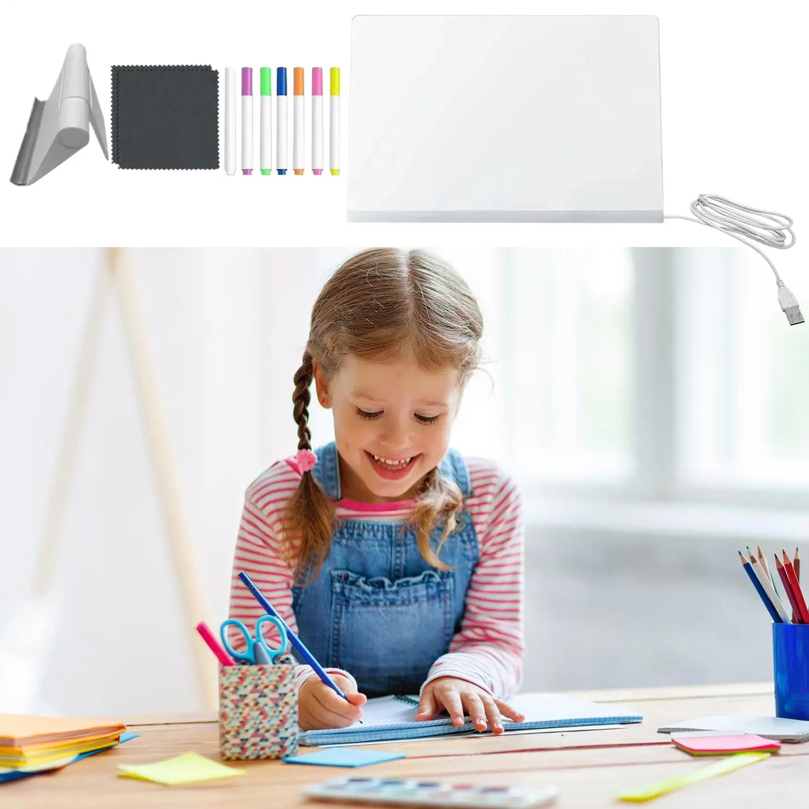 LED-Leuchten-Doodle-Brett, Acryl-Zeichenblock mit 7 schnell trocknenden Stiften, leuchtendes Schreibtablett für Kinder, Malspielzeug, Weihnachtsgeschenk