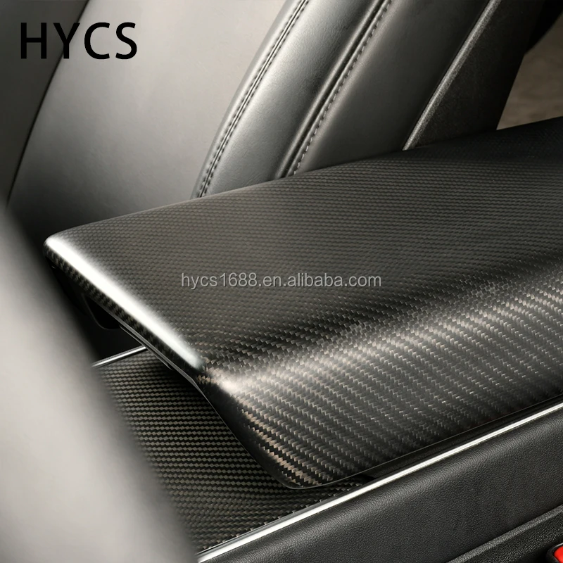 Carbon fiber car interior accessories carbon fiber center console armrest box water cup holder for Tesla model3 modelY