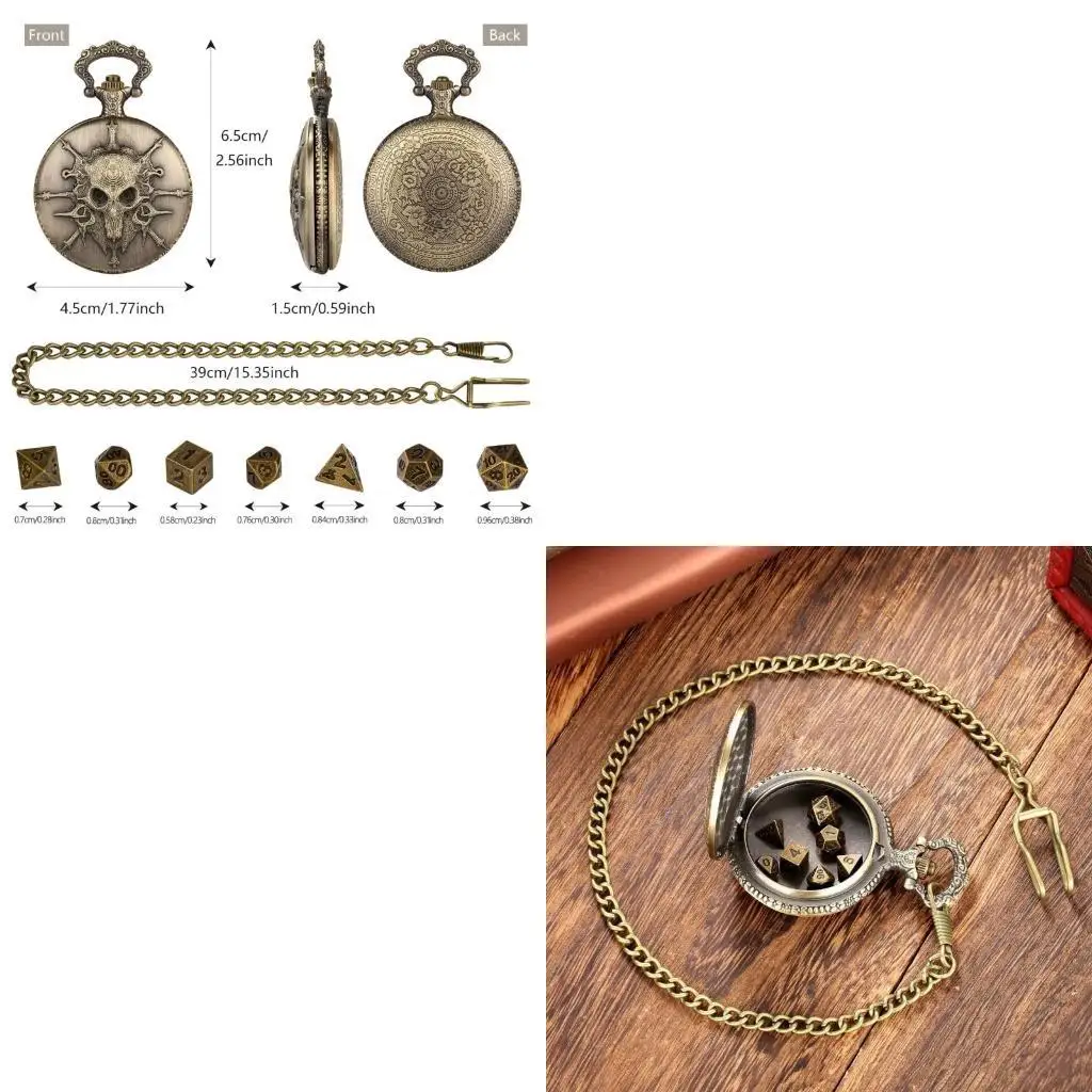 

652F портативный небольшой металлический многогранный набор кубиков для ролевых игр с футляром для карманных часов для геймеров,