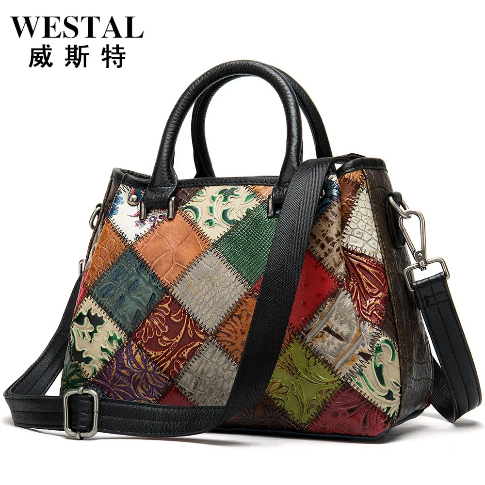 

New Genuine Leather Women's Handbag Top-Handle Bags Tote Personalized Patchwork Shoulder Bag Crossbody Ethnic Style Cowhide Bag