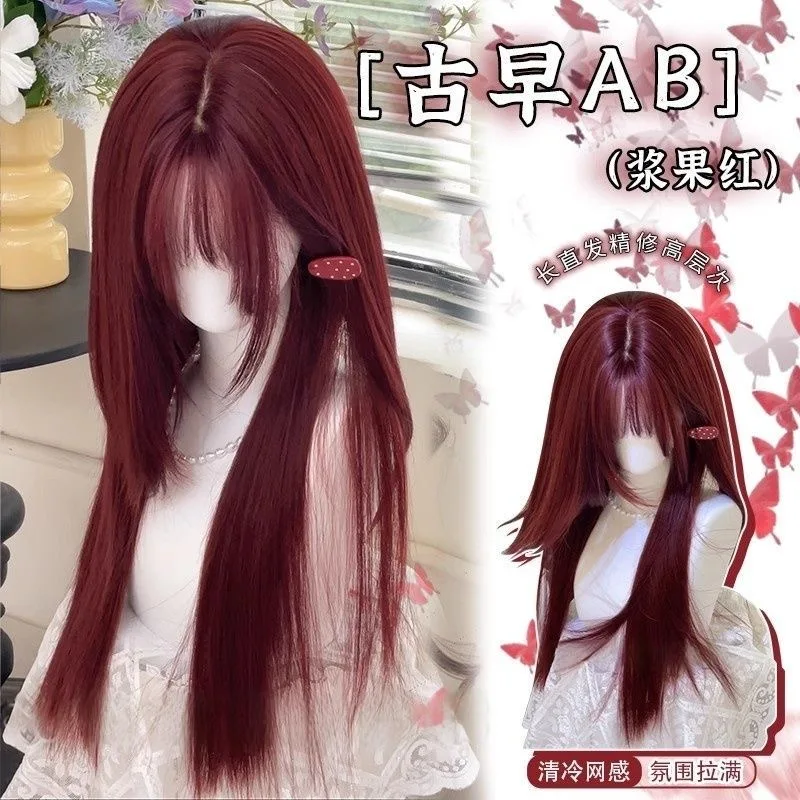 Rote Perücke, langes Haar, künstliches simuliertes Haar, Anime-Spielzubehör, Cosplay, Kopfbedeckung, glattes Haar, Foto-Show-Requisiten