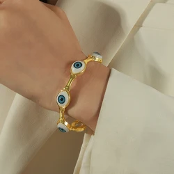 Enamel Eye Heart Rings Open Bangles Copper Adjustable Turkish Evil Eye Bangle Ring Set for Women Girls Jewelry