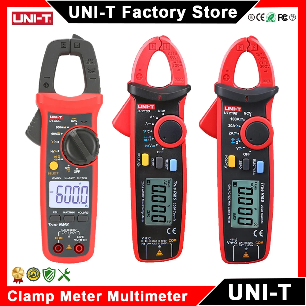 Medidor de pinza Digital UNI-T UT210E UT210D UT202A + UT204 Plus alicates de corriente amperímetro voltímetro multímetro eléctrico profesional