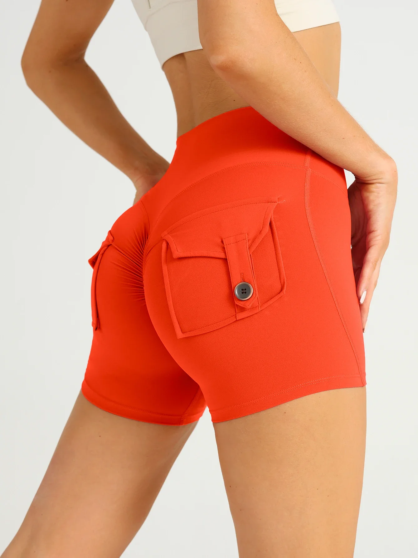 

Женские спортивные шорты для йоги с высокой талией, эластичные, с эффектом подтяжки ягодиц, с карманами, дышащие, комфортные, для бега, фитнеса, велоспорта