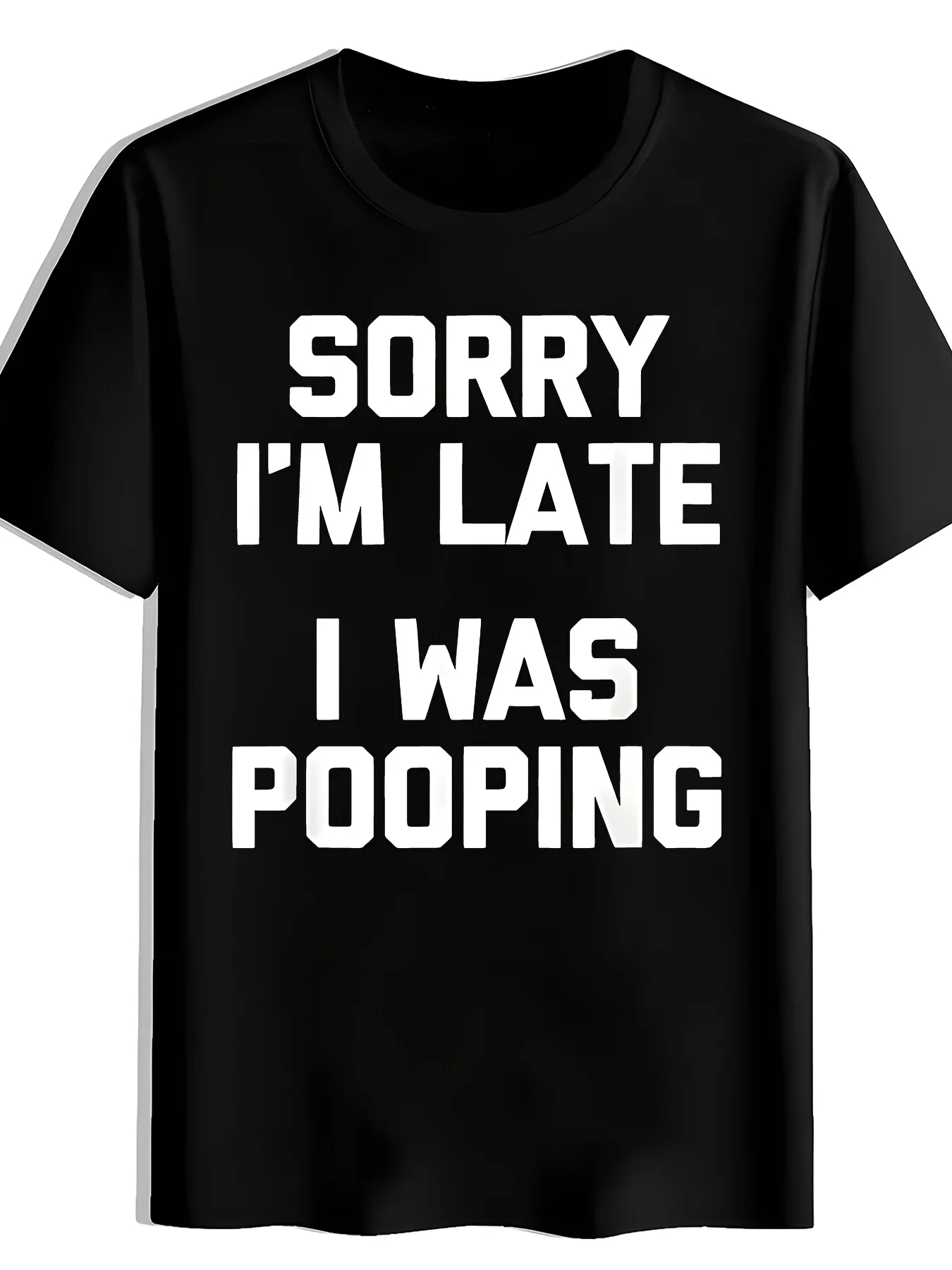 SORRY IM LATE I WAS POOPING Striped Background Print TShirt Summer Versatile Sporty Trendy TShirt Crew Neck Short Sleeve TShirt Casual Daily Top Men's Clothingpure Cotton Breathable Sweat-wicking and Soft Suitable for Daily Commutes Lounging at Home