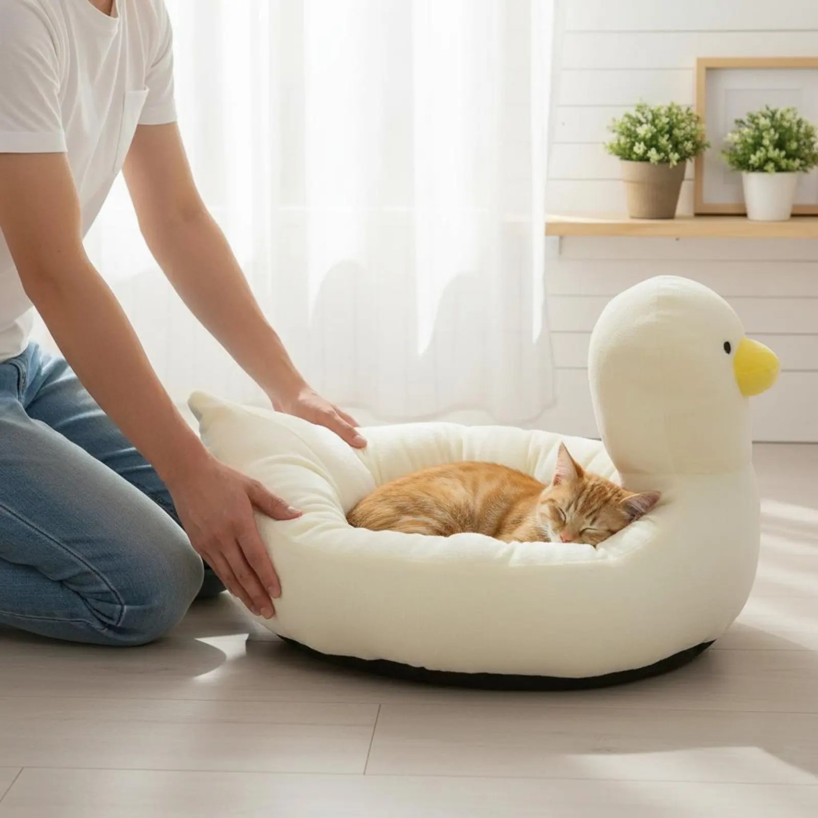 Duck Feline Bed Moisture-Proof Duck Pet Bed Soft Pet Nest Comfortable Self Warming Nest Soft for Indoor