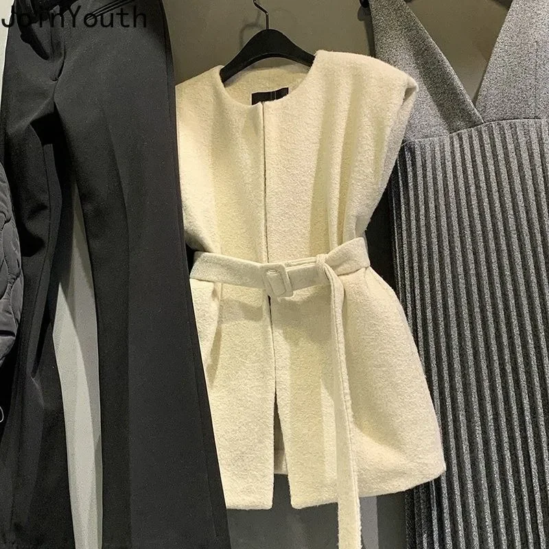 Korean Vest for Women 2023 Roopa Mujer Vintage Sleeveless Loose Tanks O-neck Sleeveless Tunic Bandage Solid Color Cropped Tops