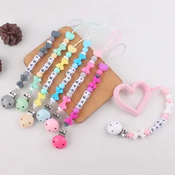 Baby Pacifier Clips DIY Personalized Name Bow Dummy Nipples Holder Clip Chain Princess Teethers Newborn Teething Toy Accessories