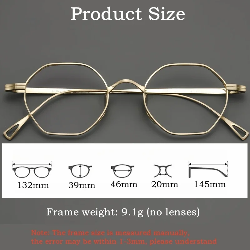 

KIZN Роскошные новые очки из чистого титана для мужчин и женщин, маленький размер, ретро, многоугольная оптическая оправа для очков по рецепту, 20872Y